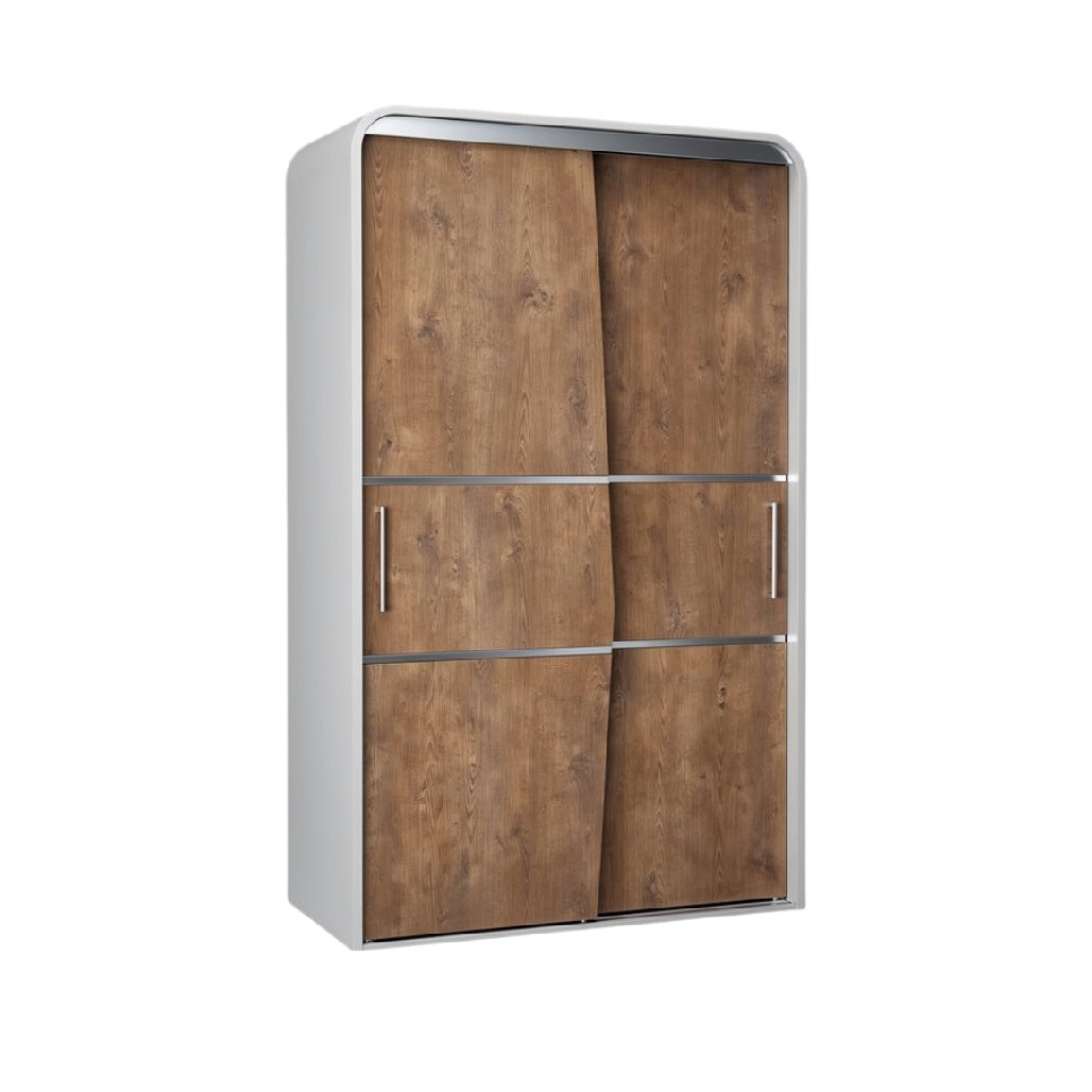 Moderne kast met schuifdeuren en houtlook gericht op functionaliteit.