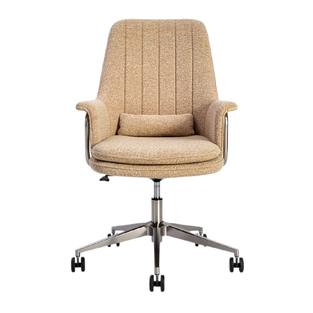 Moderne bureaustoel met wielen en kussen in beige stof